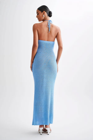 Women's Floor-Length Halter Dress – Crochet Open-Weave, Floral Appliqués, Bohemian Elegant-80963-55c34a3a-ef50-4a8d-87e6-bd161013cba7