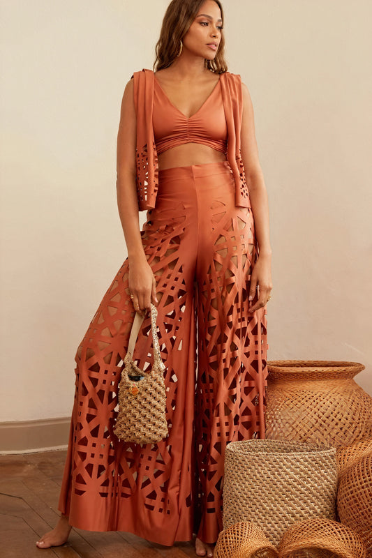 Women's Two-Piece Outfit – Laser-Cut Geometric Wide-Leg, Lightweight Fabric, Bohemian Chic-80968-a61e5606-5043-4e9d-99c0-2c994a67c28a