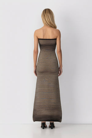 Women's Strapless Ribbed Knit Midi Dress, Horizontal Striped Pattern-81016-a1266960-64c6-4fb8-a1ee-8ad6ee4be2ef