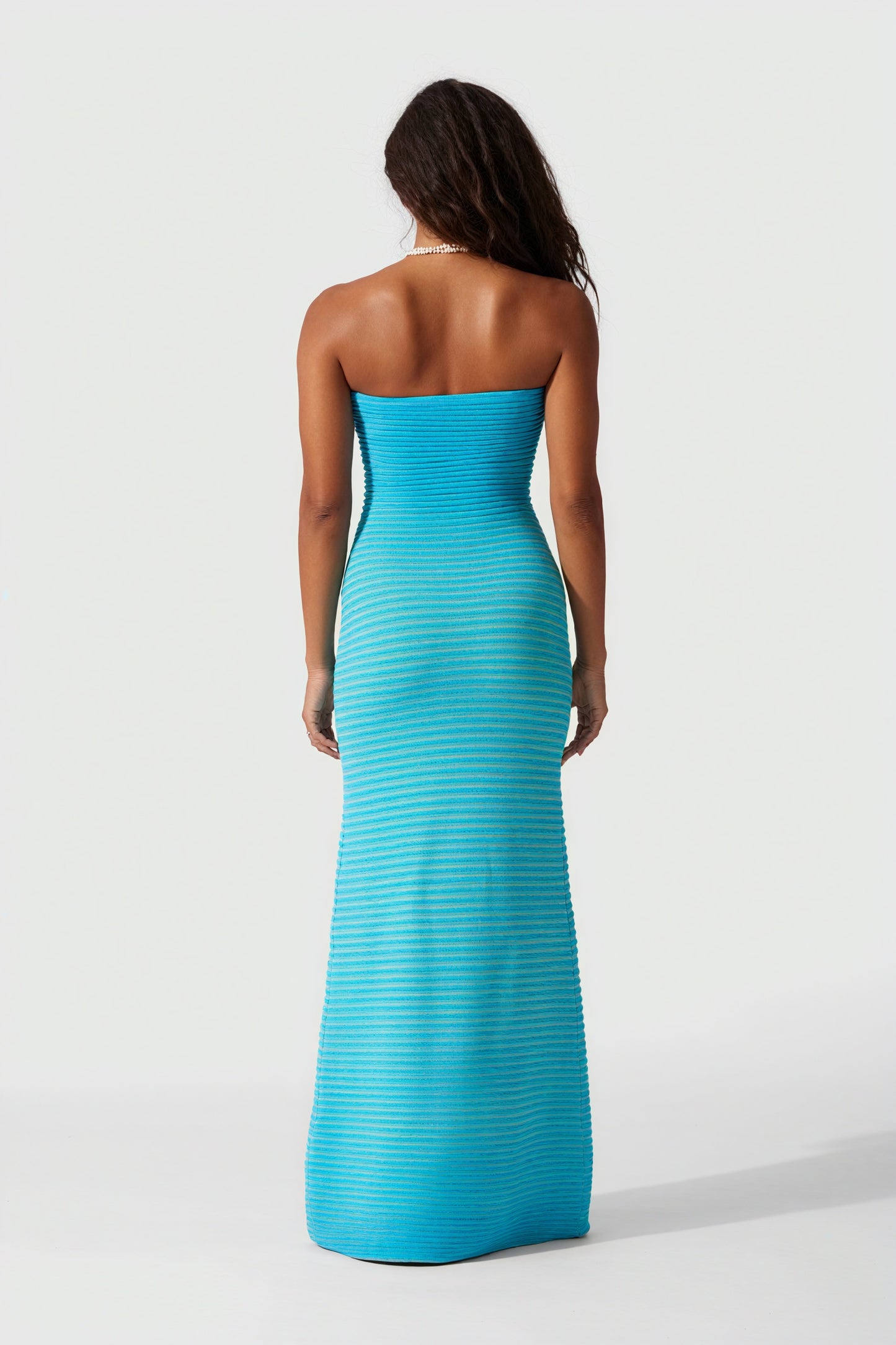 Women's Strapless Ribbed Knit Midi Dress, Horizontal Striped Pattern-81016-c6c9d3fe-a8fb-4358-a1a4-d9c05ed303d5