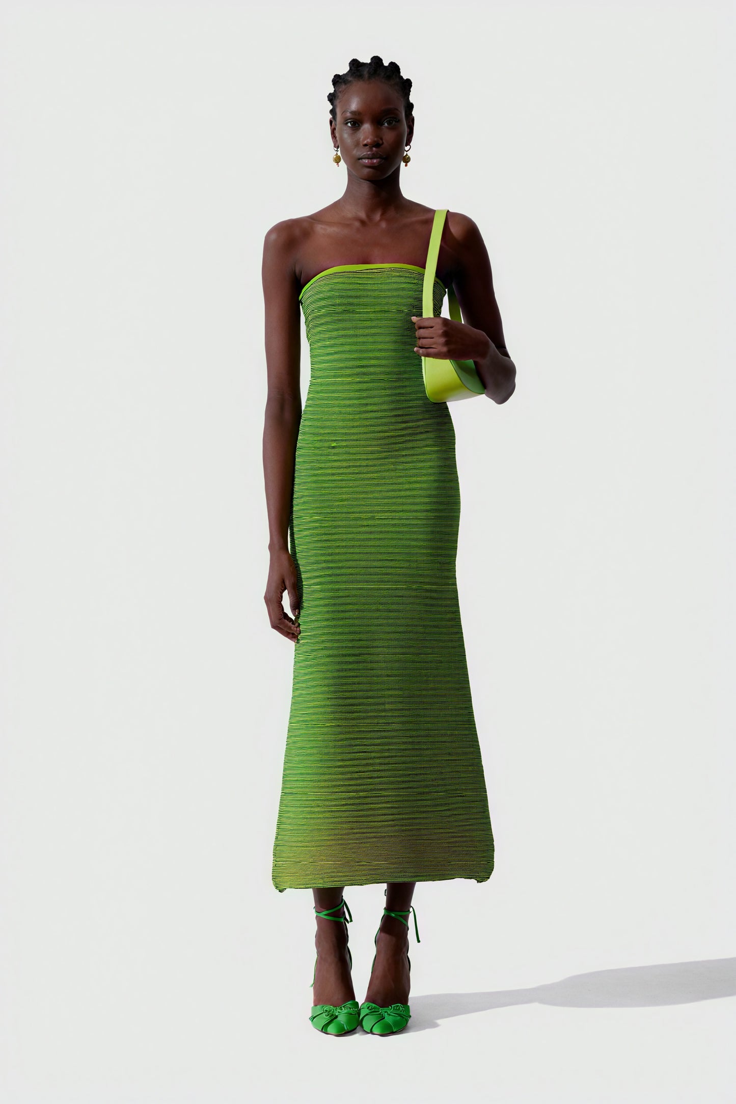 Women's Strapless Ribbed Knit Midi Dress, Horizontal Striped Pattern-81016-a5adaa2c-7859-4de0-a88b-482d5e105258