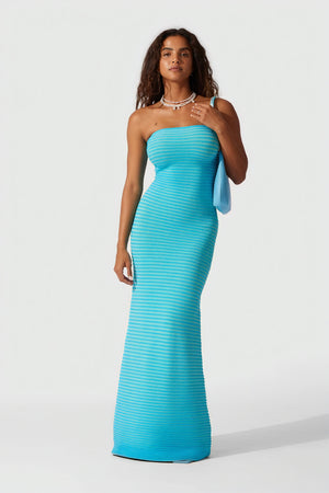 Women's Strapless Ribbed Knit Midi Dress, Horizontal Striped Pattern-81016-a3518006-43f4-4f96-a1d0-da9302a0212c