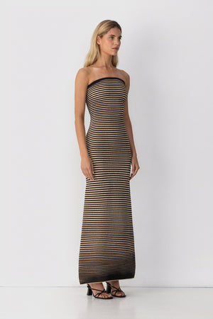 Women's Strapless Ribbed Knit Midi Dress, Horizontal Striped Pattern-81016-a42c2e61-1ef4-4791-8ee9-0ba8c13ec63c