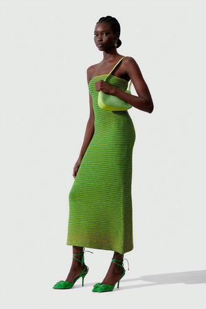 Women's Strapless Ribbed Knit Midi Dress, Horizontal Striped Pattern-81016-631e190e-d513-4876-9685-62e5517b7f0a