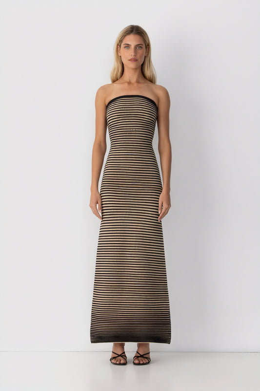 Women's Strapless Ribbed Knit Midi Dress, Horizontal Striped Pattern-81016-1d69780c-9e77-4565-a871-88eae05b4537