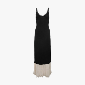 Women's Maxi Dress – Black Bodice, Cream Layered Skirt, Lace Trim, Spaghetti Straps-81026-7947557d-e2c0-4252-9c88-c53bb3b6e275