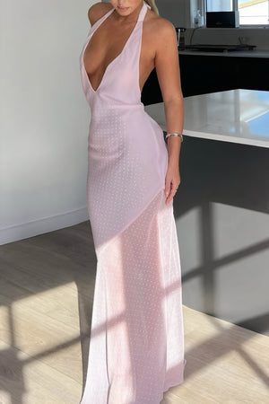 Women's Halter Maxi Dress – Plunging V-Neck, Open Back, Floor-Length-81108-8daf4e3a-51ae-4307-b50e-51daea507173