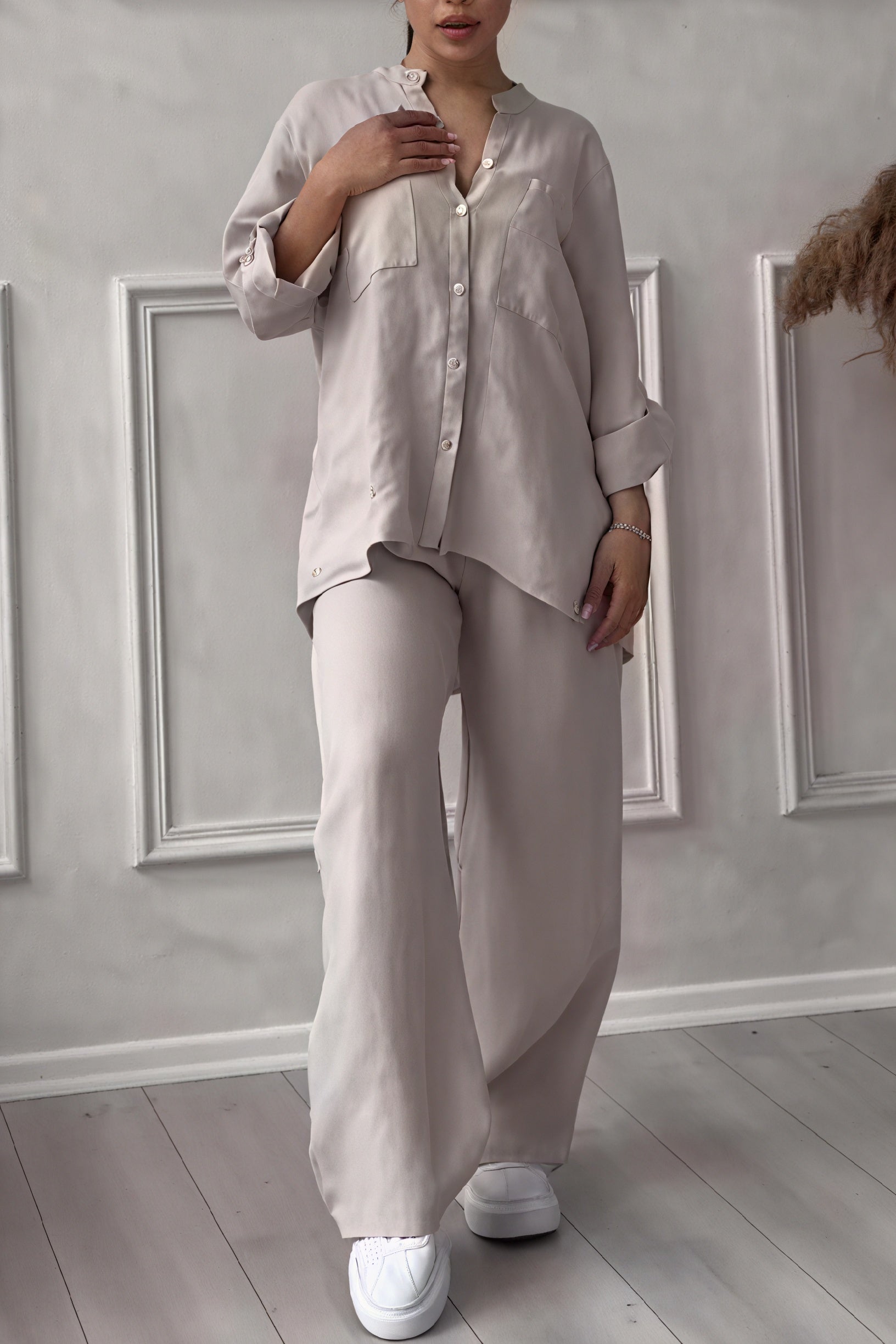 Women's Linen Button-Down Wide-Leg Suit Set – Relaxed Fit, Minimalist Style-81140-b6cadebc-f5d4-40b8-aa58-a637fcfb9e4b