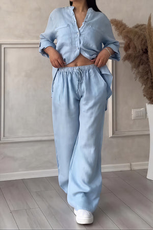Women's Linen Button-Down Wide-Leg Suit Set – Relaxed Fit, Minimalist Style-81140-42d32acf-4148-4ba4-99ac-5c7f79699320