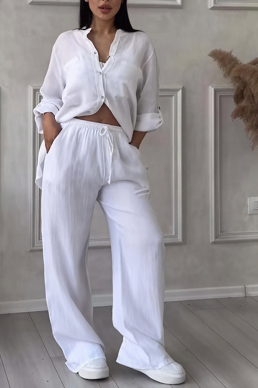 Women's Linen Button-Down Wide-Leg Suit Set – Relaxed Fit, Minimalist Style-81140-ecd2402a-28ad-44ec-8138-267a8f7a903c