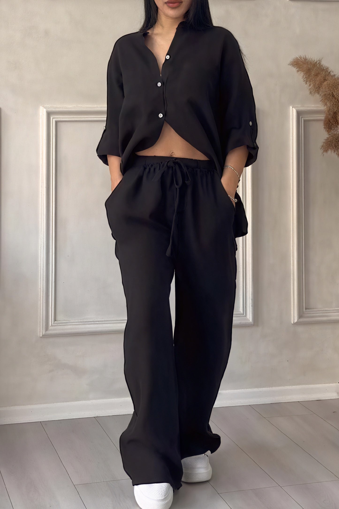 Women's Linen Button-Down Wide-Leg Suit Set – Relaxed Fit, Minimalist Style-81140-62a96b52-20e7-4af5-a8a3-d89ec439f1de
