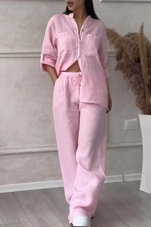 Women's Linen Button-Down Wide-Leg Suit Set – Relaxed Fit, Minimalist Style-81140-eca1ea97-3776-4749-aa7c-43abb5b4f6cd