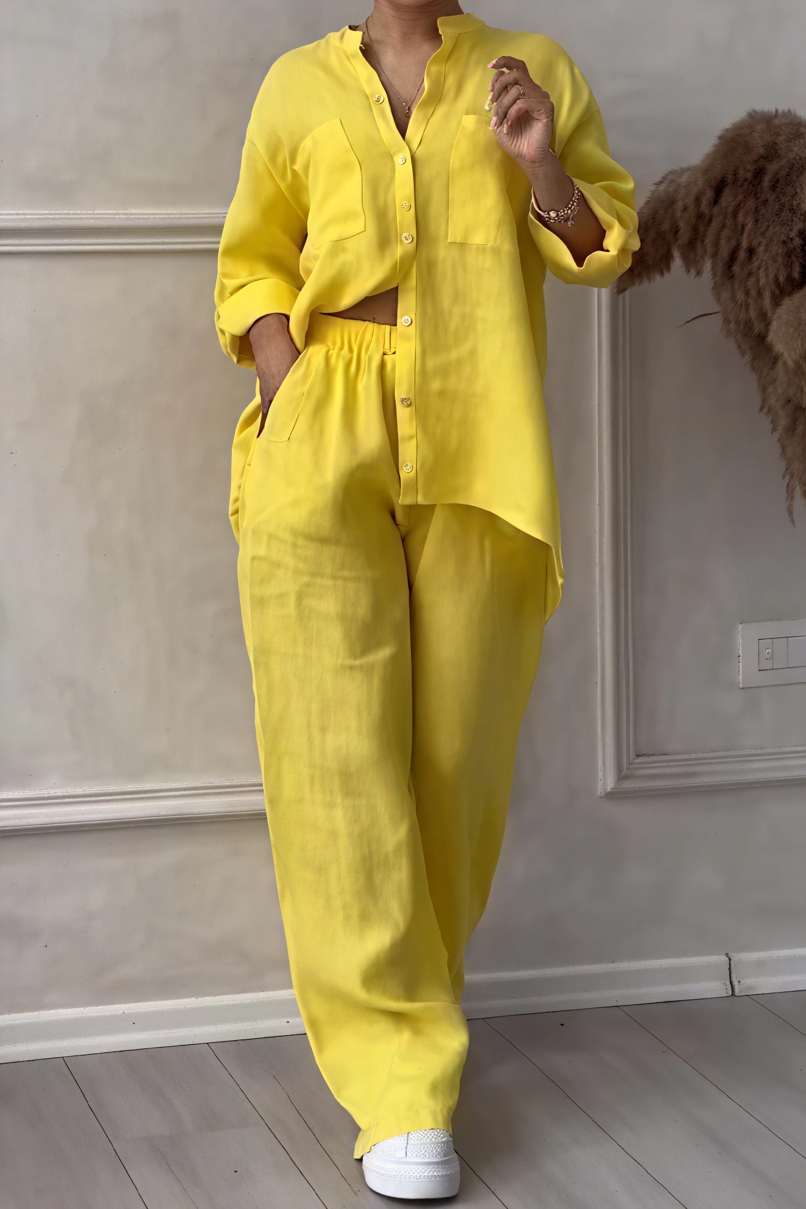 Women's Linen Button-Down Wide-Leg Suit Set – Relaxed Fit, Minimalist Style-81140-d64d3497-7c5c-4f7d-8141-85f627ef359b