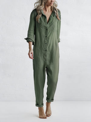 Women's Linen Blend Jumpsuit – Button-Down, Tapered Leg, Relaxed Fit-81162-d3efec21-e80c-42d4-bfee-6751e6619434