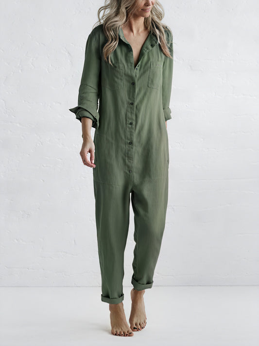 Women's Linen Blend Jumpsuit – Button-Down, Tapered Leg, Relaxed Fit-81162-d3efec21-e80c-42d4-bfee-6751e6619434