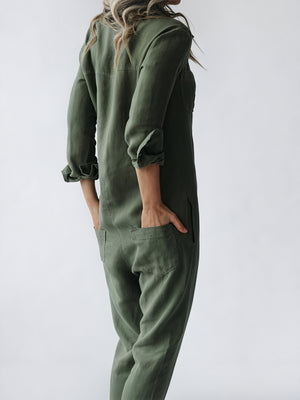 Women's Linen Blend Jumpsuit – Button-Down, Tapered Leg, Relaxed Fit-81162-d328dfe8-1368-44ad-9b43-875f190105fd