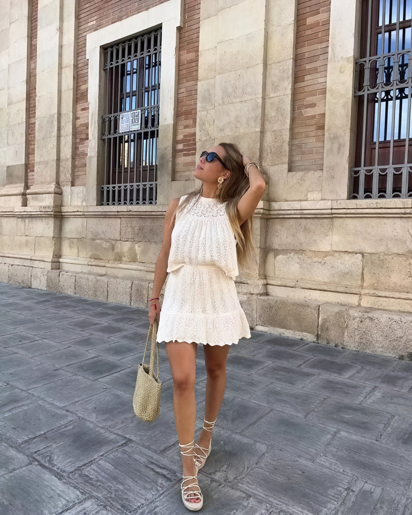 Women's Open-Knit Two-Piece Set - Sleeveless Top, A-Line Skirt, Drawstring Waist, Bohemian Style-81510-d3aa0ecb-25ed-46e4-b596-0c0c85c00136