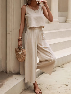 Women's Linen Blend Sleeveless Crop Top Wide-Leg Pants Set Beige Bohemian-82356-ffa2b7ef-ba23-44f1-86fc-1ad2d1d8e606