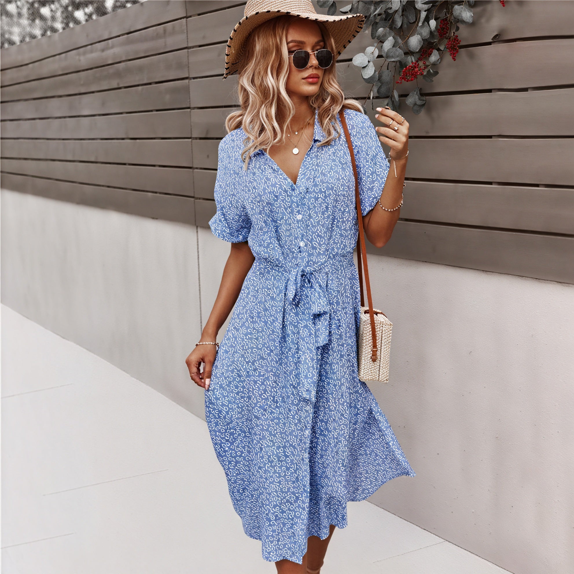 Women's Midi Dress – Multi-Color Floral Button-Down Tie Waist, Polyester, Bohemian Style-82725-8b9fefd6-d24f-4ef5-8024-e0137fd9eb8e