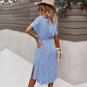 Women's Midi Dress – Multi-Color Floral Button-Down Tie Waist, Polyester, Bohemian Style-82725-21d05f77-d864-4da7-8948-c0ce8319d245
