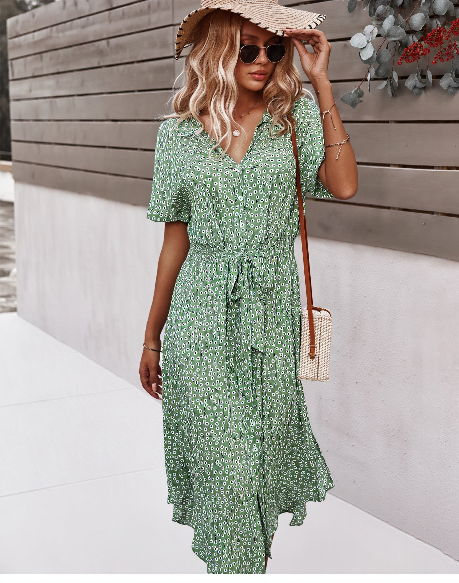 Women's Midi Dress – Multi-Color Floral Button-Down Tie Waist, Polyester, Bohemian Style-82725-907d2c45-4161-43f8-961c-a76d6462702a