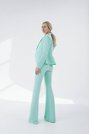 Women's Mint Green Suit Set – Structured Blazer, Flared Trousers-83132-5e36c4c1-74f1-44b4-9199-c6d1c824c5e3