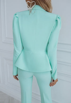 Women's Mint Green Suit Set – Structured Blazer, Flared Trousers-83132-6446fdce-91ff-41ae-b702-0bcf3ae39529