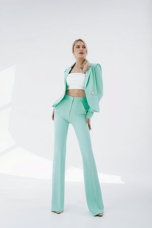 Women's Mint Green Suit Set – Structured Blazer, Flared Trousers-83132-5b5f2abb-a454-44ed-9cfa-29ac48e295cb
