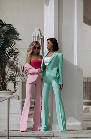 Women's Mint Green Suit Set – Structured Blazer, Flared Trousers-83132-197cf55e-a563-4507-86ad-0e6783ef6463