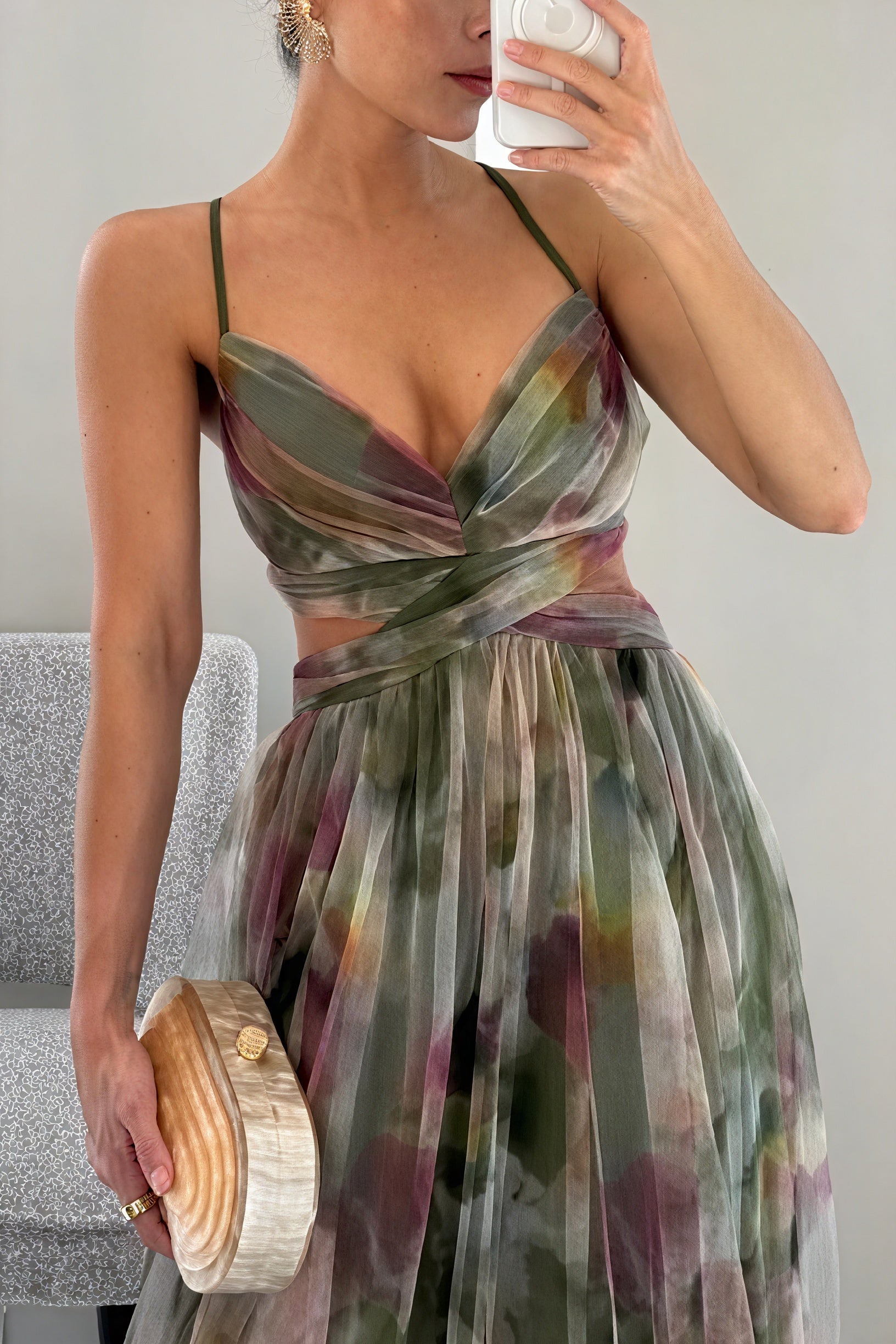 Women's Maxi Dress – Watercolor Floral Print, V-Neck Chiffon Flowing-83162-9f1a5f54-1f1f-4c4f-9586-f663a8664ee4
