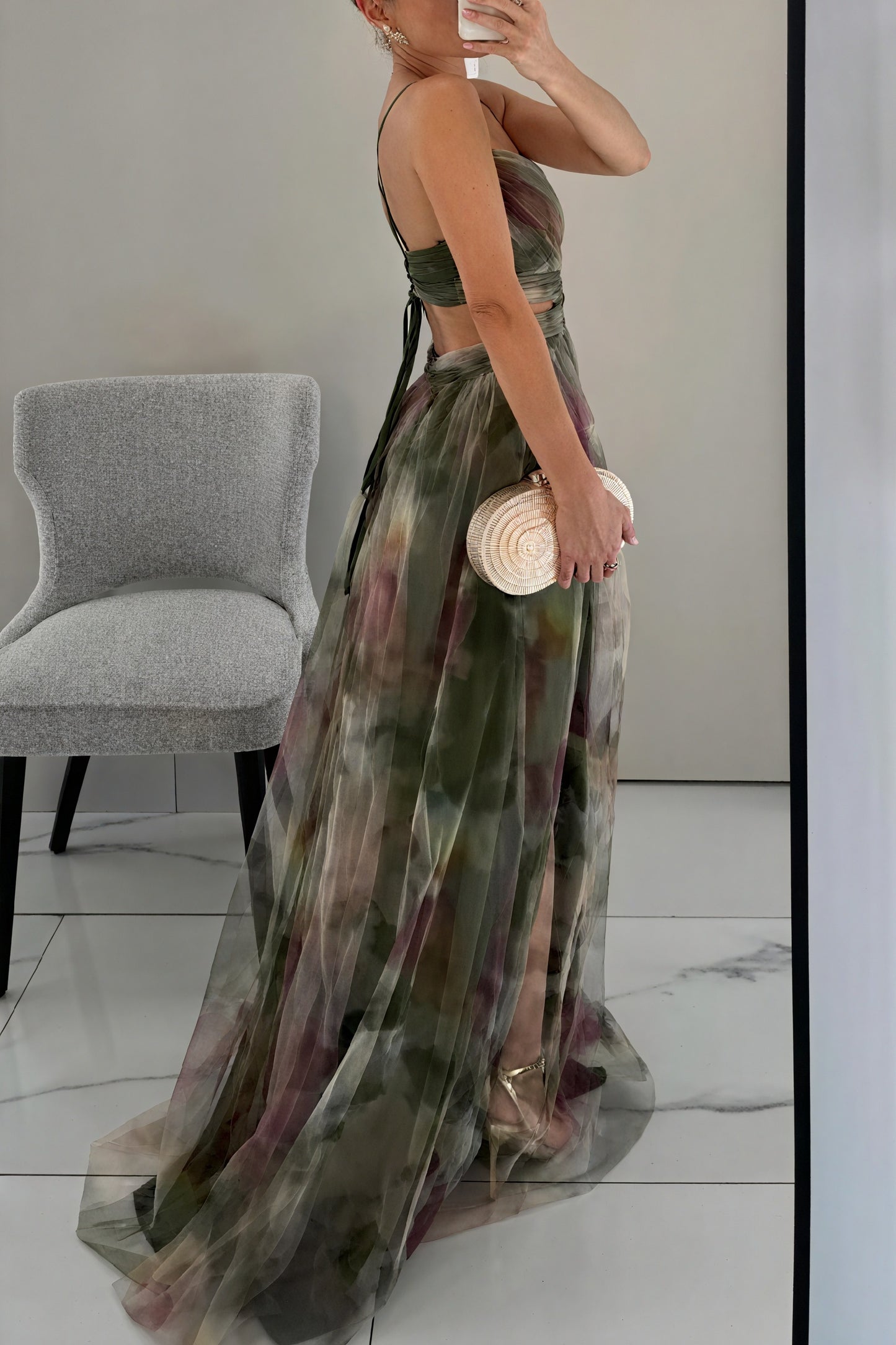 Women's Maxi Dress – Watercolor Floral Print, V-Neck Chiffon Flowing-83162-30e15769-4965-43ce-b28b-5d139bd5c4cb