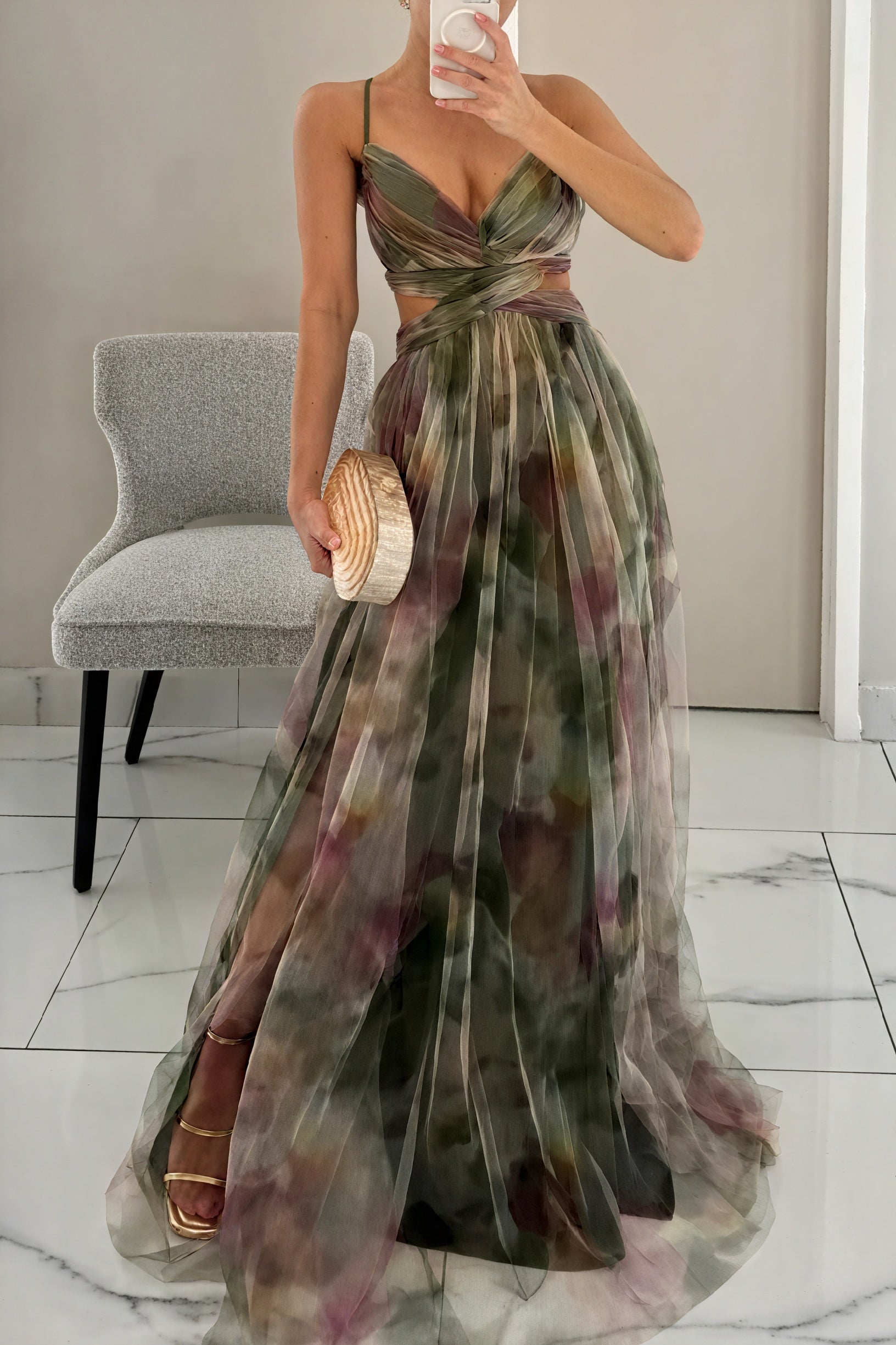 Women's Maxi Dress – Watercolor Floral Print, V-Neck Chiffon Flowing-83162-00645752-9a2e-401d-b570-08482ee2739b