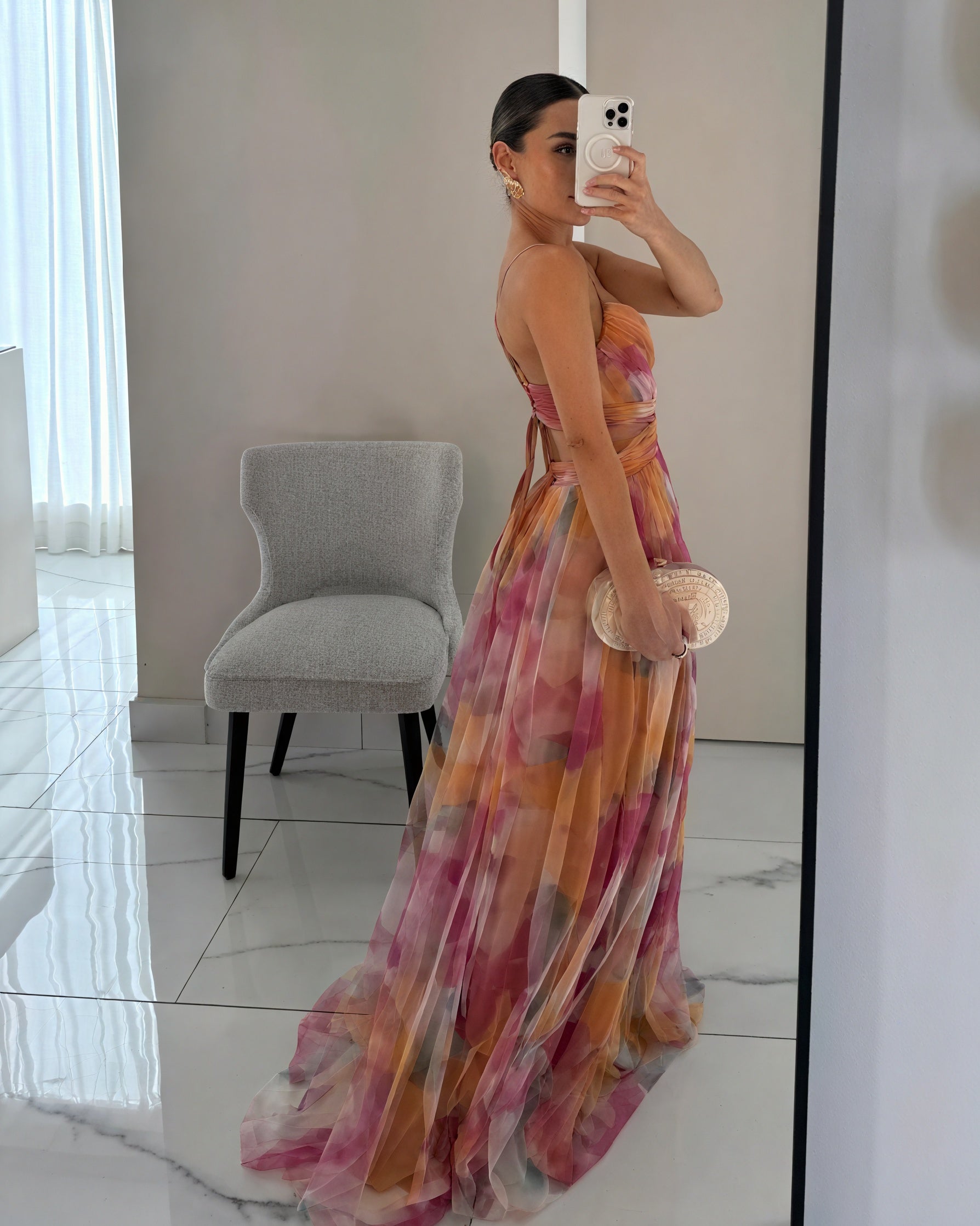 Women's Maxi Dress – Watercolor Floral Print, V-Neck Chiffon Flowing-83162-ab3bbd80-d20b-473c-8e3d-b1fcf07527fc