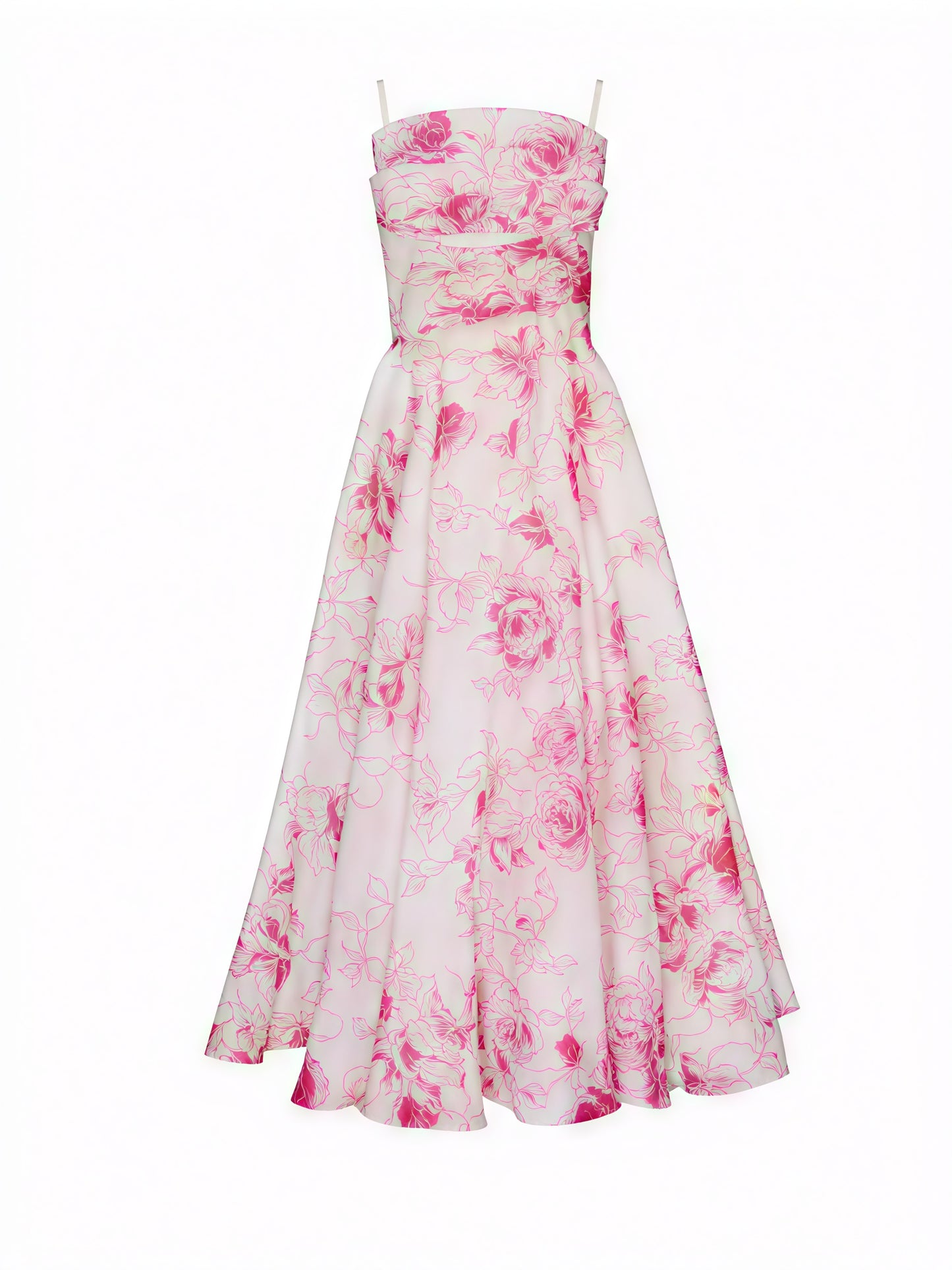 Women's Floral Midi A-Line Dress – Spaghetti Strap, Silk Blend, Elegant-83172-74b51e22-83ca-41ae-90c7-de585f2f586b