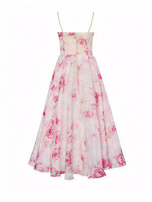 Women's Floral Midi A-Line Dress – Spaghetti Strap, Silk Blend, Elegant-83172-8717b5ce-13a0-417f-8679-dff94c501d73