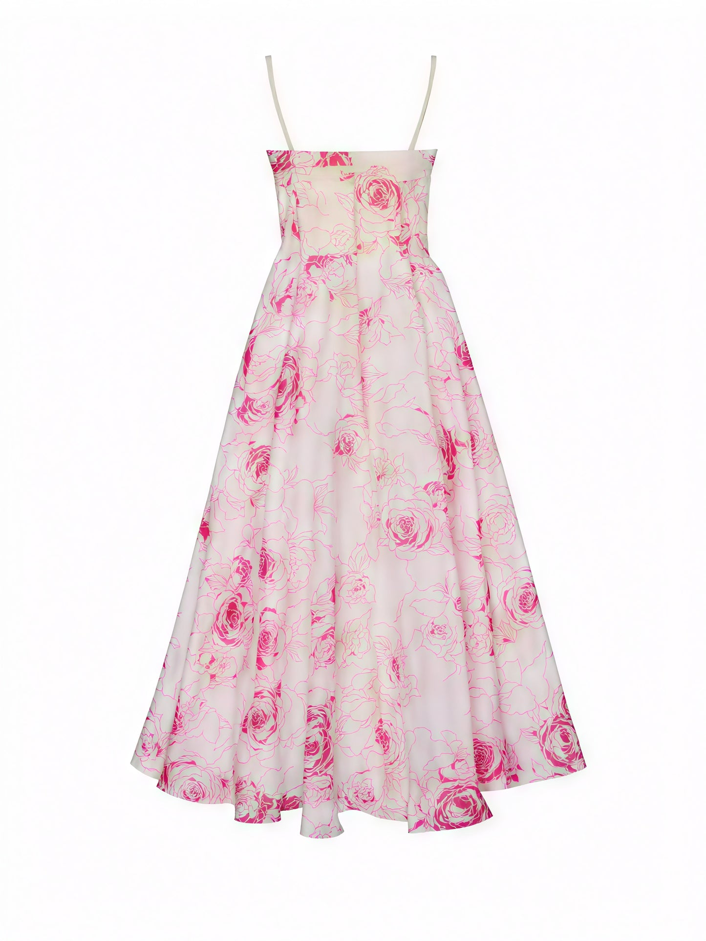 Women's Floral Midi A-Line Dress – Spaghetti Strap, Silk Blend, Elegant-83172-8717b5ce-13a0-417f-8679-dff94c501d73