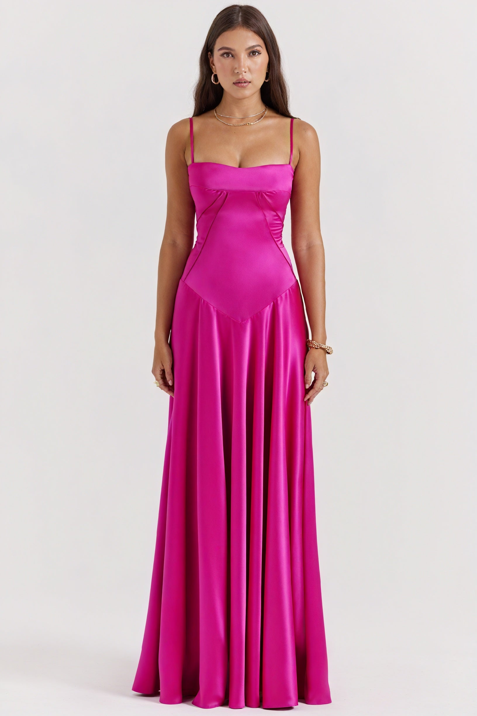 Women's Maxi Dress – A-Line, Spaghetti Strap, Satin Silk Lace, Basicfold-83173-ed9b37f1-9efe-4ec5-afef-1d360440bbd9