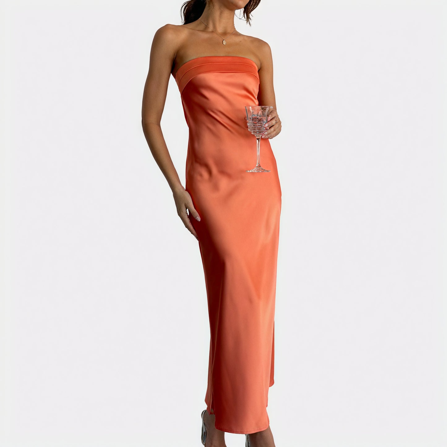 Women's Strapless Maxi Dress – Satin Fabric, Floor-Length, Elegant-83174-262b81de-1883-49d9-885b-da789a5ddf0c