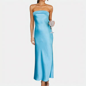 Women's Strapless Maxi Dress – Satin Fabric, Floor-Length, Elegant-83174-25883611-7921-4ae7-b333-260b1feb4d9d