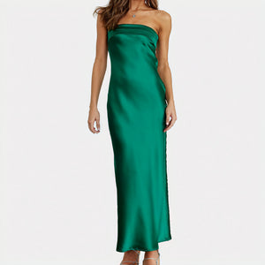 Women's Strapless Maxi Dress – Satin Fabric, Floor-Length, Elegant-83174-56e89a9e-2ad9-43e7-b259-504f347d22b0