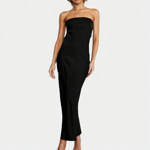 Women's Strapless Maxi Dress – Satin Fabric, Floor-Length, Elegant-83174-2015548e-d03c-4f99-936d-fd605d84a700