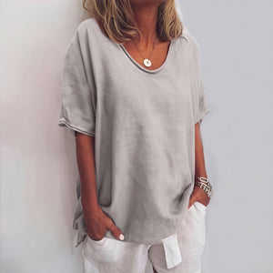 Women's Relaxed Fit Short Sleeve Top - Soft Drape, Asymmetrical Hem-83199-03941fc7-9abc-4b14-8960-441c26f452ab
