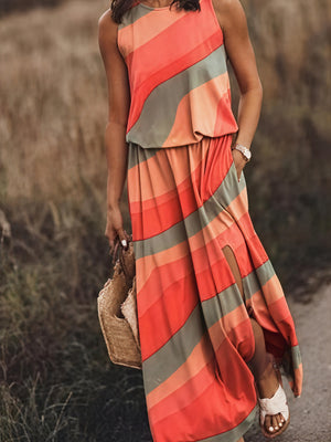Women's Sleeveless Maxi Dress – Floral Pattern, Side Slit, Pockets-83214-b9718ea3-6dbc-488f-a51e-882d788c18c8
