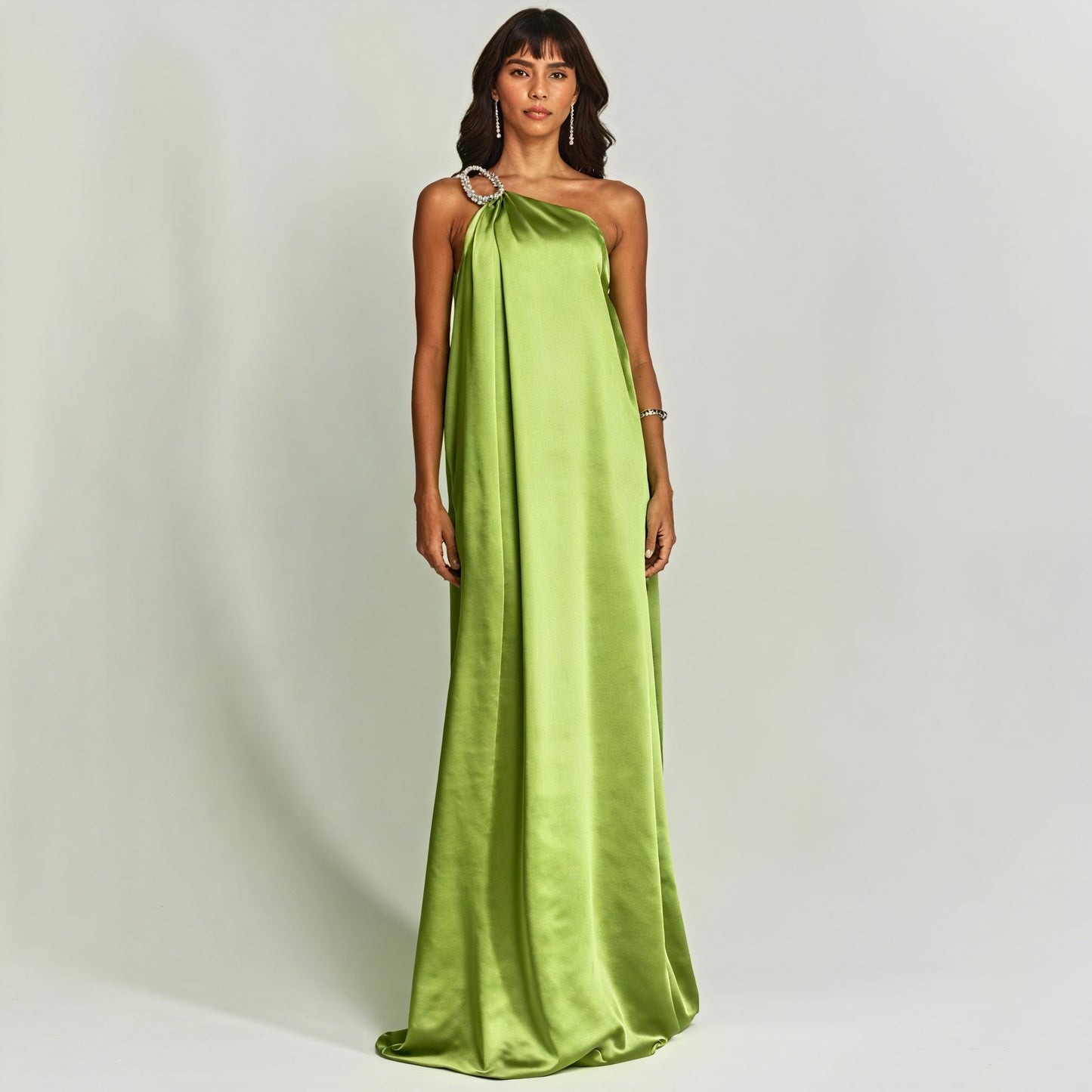 Women's Floor-Length One-Shoulder Column Gown – Jeweled Strap, Silk Blend, Coral, Basicfold-83221-433c03db-e8bf-44a8-a087-ea71a9ec2ed1