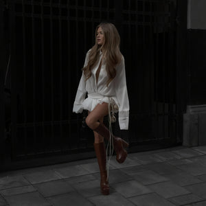 Women's White Button-Down Long Sleeve Midi Dress, Elegant Style-83661-7618abd9-a467-414f-b924-28a429e8daaa