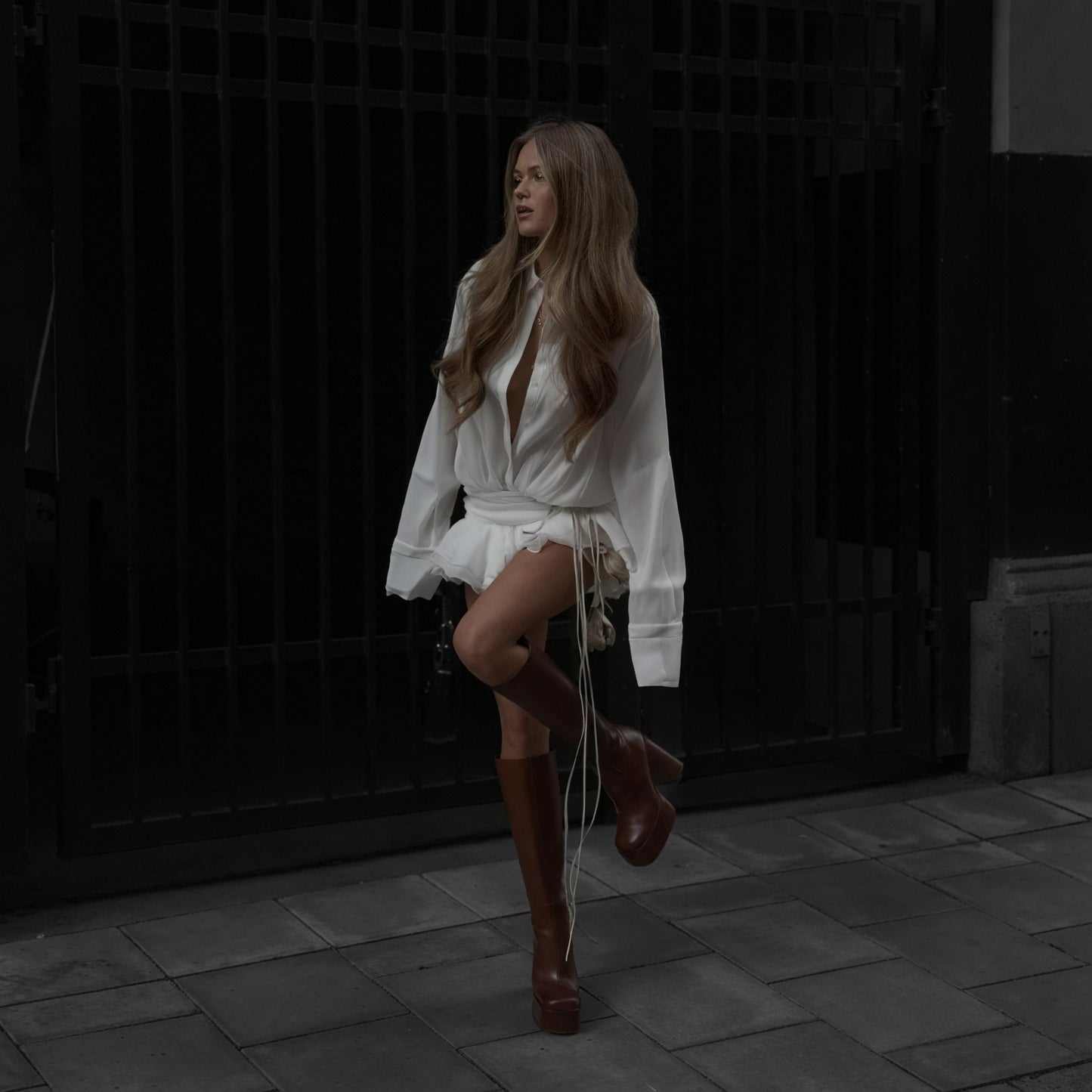 Women's White Button-Down Long Sleeve Midi Dress, Elegant Style-83661-7618abd9-a467-414f-b924-28a429e8daaa