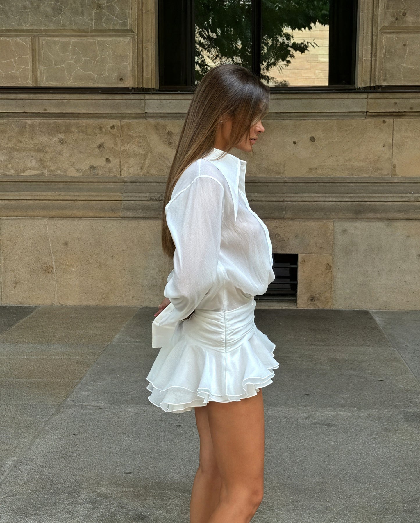 Women's White Button-Down Long Sleeve Midi Dress, Elegant Style-83661-6b47b93c-dd64-4447-aa4b-eb3a5cbe9438