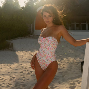 Women's Strapless One-Piece Swimsuit – Floral Print, Basicfold-83766-e157e1fb-3f52-4249-9c06-4bef5629f905