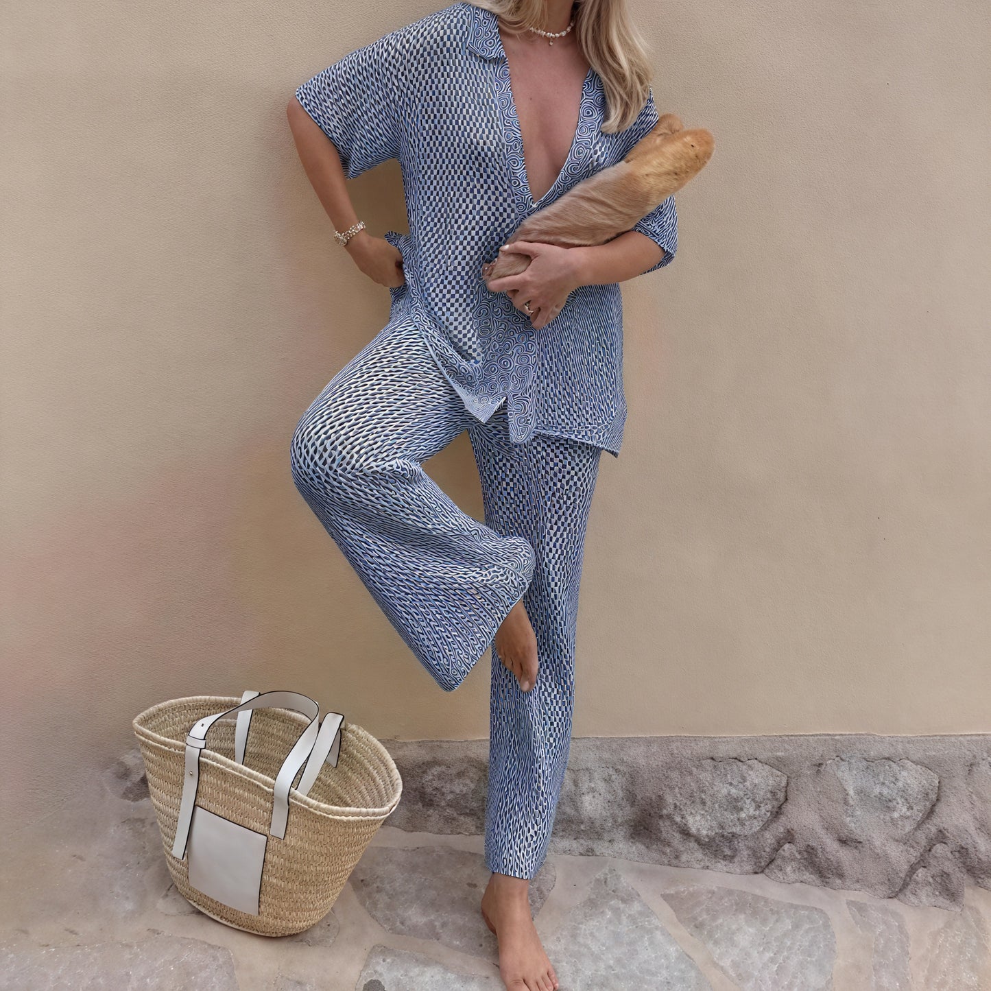 Women's Lightweight Knit Two-Piece Set – Button-Down Shirt & Pants, Loungewear Style-83778-d879ccb0-8f1c-474f-bad5-2ddbed630d2b