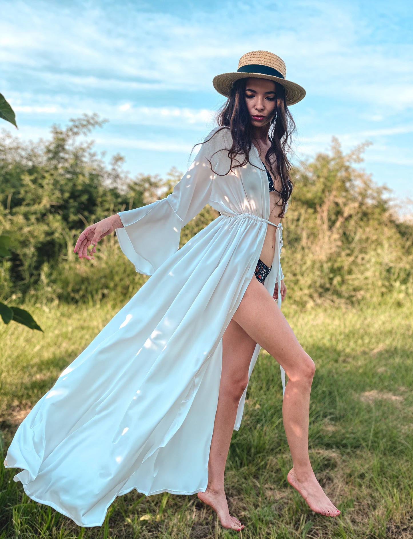 Women's Maxi Dress – V-Neck Long Sleeve with Tie Waist, Flowing Design-83779-821f39a8-0685-430b-9c39-ebb97ae52920